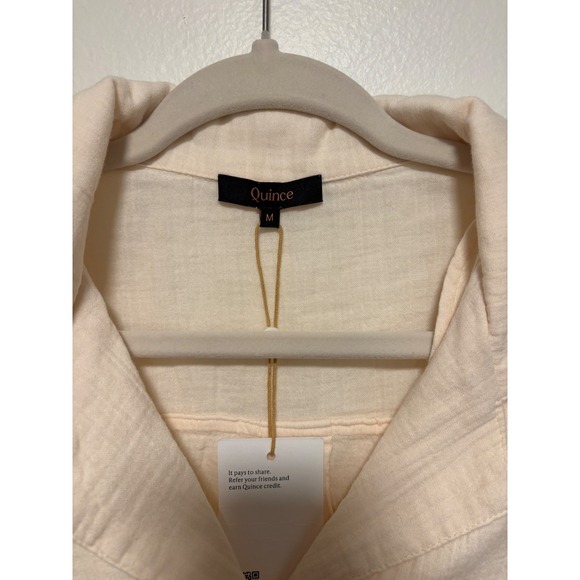 NWT Quince Vintage Cream 100 Organic Cotton Gauze Short Sleeve Button Up Shirt M - Picture 7 of 8